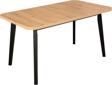 Розсувний овальний обідній стіл - кухонний стіл - дерев&39яні ніжки чорного кольору - стільниця з оздобленням Artisan - сучасний стиль - розрахований на 6-8 осіб, 80 x 140-180 см, Artisan, чорний