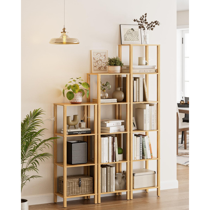Книжкова полиця, вузька полиця з 5 полицями, кухонна полиця з відкритими полицями, 38 см x 27 см x 136 см, окремостояча полиця для вітальні, офісу, кабінету, дуб, 5 полиць