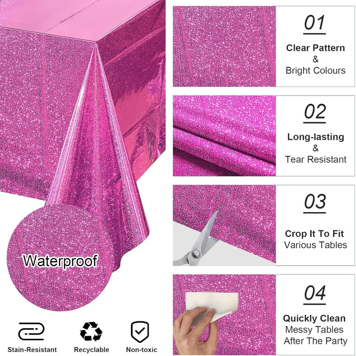 Скатертина День народження, гаряча рожева скатертина для вечірки Водонепроникна пластикова скатертина Рожева фольга Скатертина для
