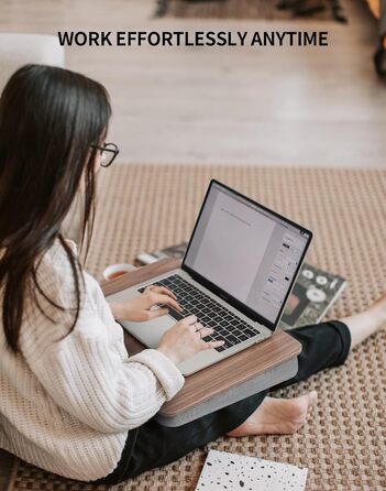 Стіл для ноутбука з подушкою, портативний столик для ліжка, сумісний з ноутбуками до 15,6 дюймів (39,6 см), підставка для ліжка, дивана та килима, підставка для книг, планшетів та графічних планшетів, темне коричневе дерево