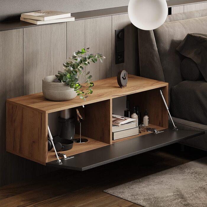 Тумба приліжкова для спальні Planetmbel 100 см дуб золотий дуб золотий