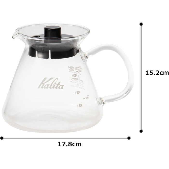 Кавовий сервіз Kalita I Переливна чашка I Крапельниця на 500 мл I Термостійке скло I Зроблено в Японії I Прозора, одномісна чашка