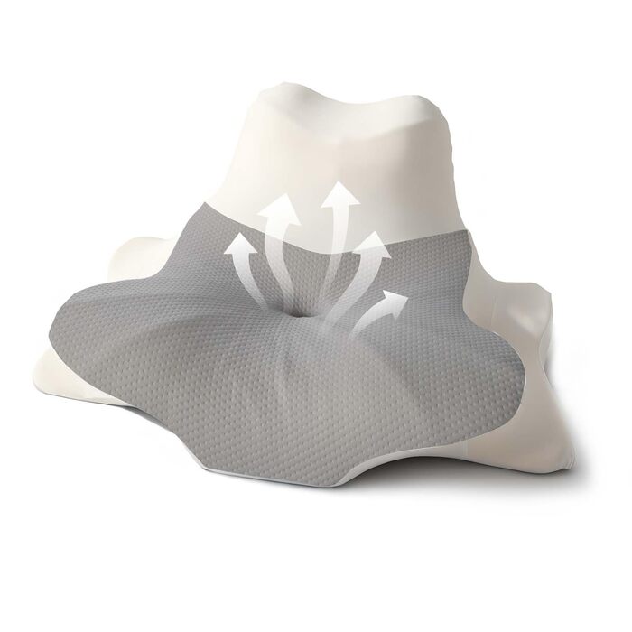 Ергономічна подушка для шиї OKYUK 4 в 1 з двозонним дизайном, подушка з піни з ефектом пам&39яті зі знімною наволочкою для сну на боці, спині та животі (сіро-біла)