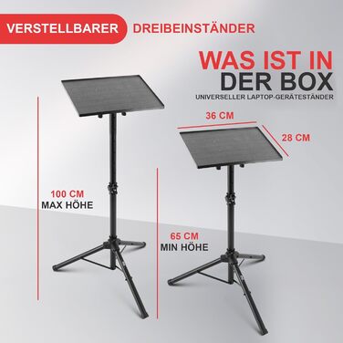 Стійка для ноутбука та проєктора Pyle, регульована по висоті для сцени, офісу та студії, складна, міцна, висота 65100 см, для ноутбуків, проєкторів, DJ та презентацій. Висота 65-100 см