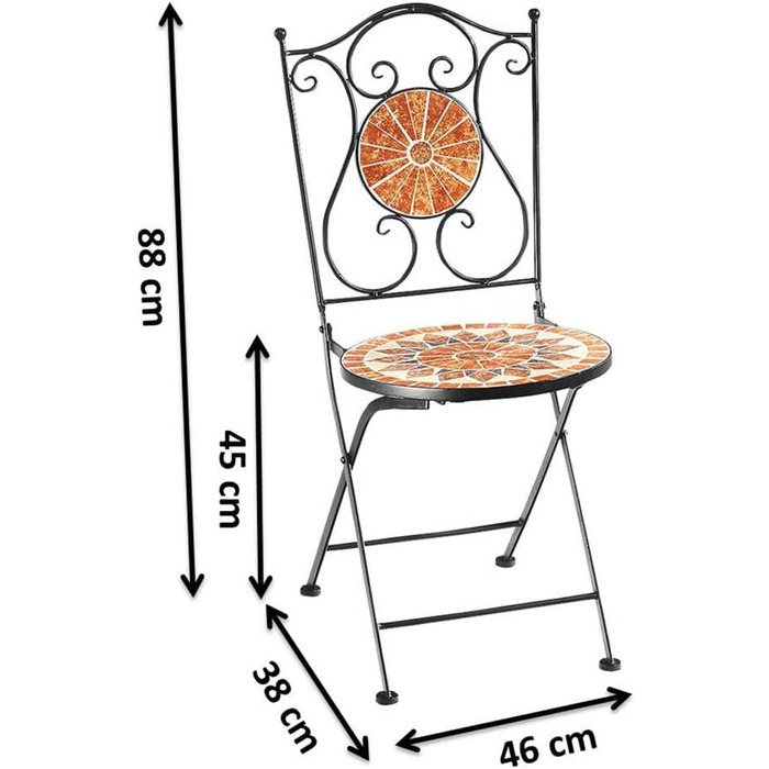 Садове крісло Kobolo Розкладне крісло Мозаїчне крісло Металевий стілець - висота 88 см - помаранчевий - складний - підходить для внутрішнього та зовнішнього використання - економить простір - складний