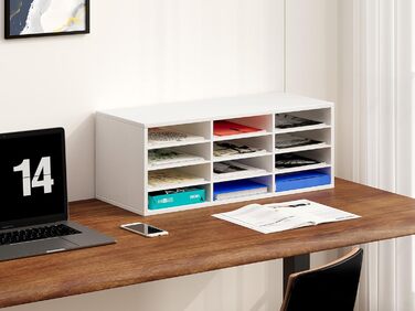 Дерев&39яний органайзер для офісного столу EasyPAG з 12 відділеннями, формат А4, тримач для документів, лоток для файлів, тримач для журналів, лоток для листів, органайзер для паперу та журналів, білий 80 x 30,7 x 29,8 см