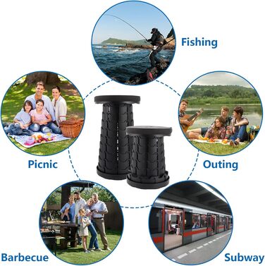 Телескопічний стілець DAJAVE з 2 предметів, складний портативний стілець з високою вантажопідйомністю, підходить для кемпінгу на свіжому повітрі, риболовлі, сімейного відпочинку та використання в приміщенні, чорний