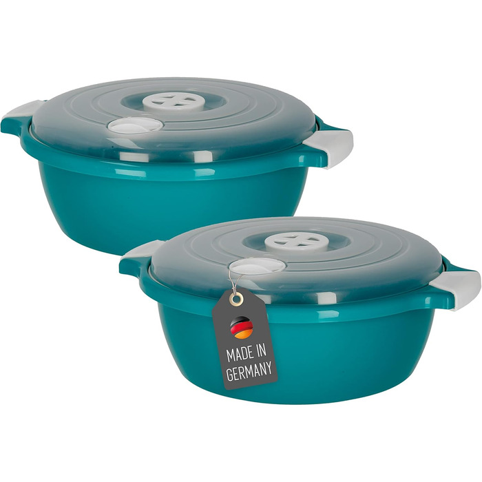 Набір із 2 чаш для мікрохвильової печі Lantelme, об&39ємом 1,8 літра, з отвором для пари, виготовлено в Німеччині, штабелюються, можна мити в посудомийній машині, пластикова чаша для мікрохвильової печі, холодильника/морозильної камери (зелена)