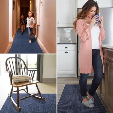 Нековзка килимова доріжка для передпокою 240x60 см, килимова доріжка, яку можна прати, для входу, кухні, спальні, вітальні, передпокою, довга, килимок для дверей, килимок для входу, брудозатримуючий килимок, для приміщень (темно-сірий), темно-сірий 60 x 2