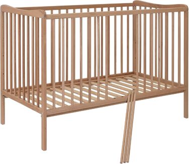 Дитяче ліжко Grzes 120x60 см, Натуральний колір, виготовлене з бука, перевірено на відповідність EN 716, регульована по висоті рейкова основа, 3 знімні перекладини, Натуральний колір