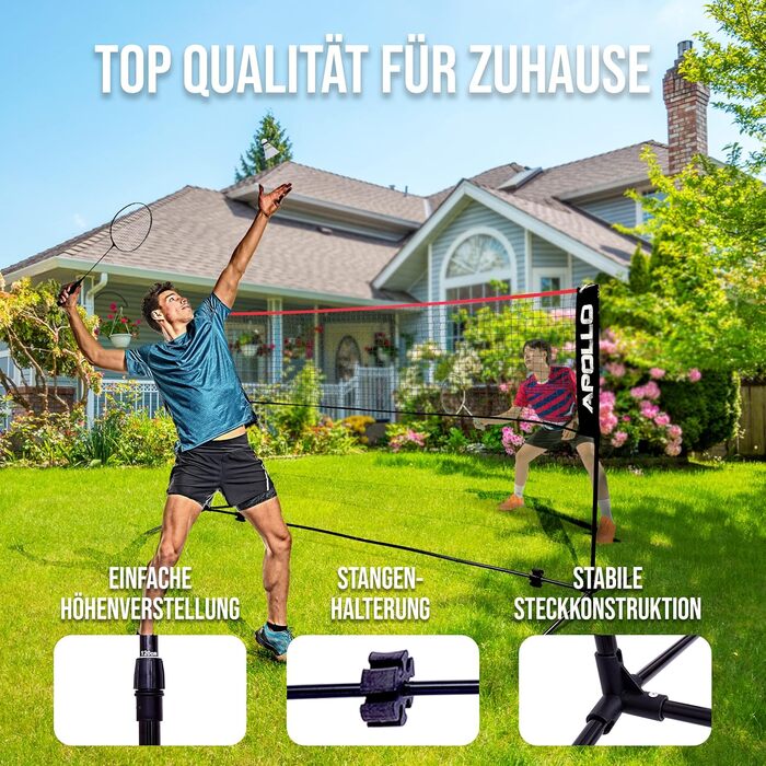 Сітка для бадмінтону Apollo, волейбольна сітка 300 см 400 см 500 см Сітка для волана, регульована по висоті у 3 напрямках, комплект включає сітку, 3 волани, міцну залізну раму, сумку для перенесення, для використання в приміщенні та на вулиці, 300 см черв