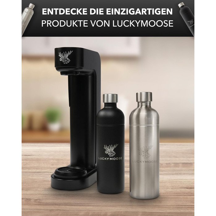 Пляшка Luckymoose Infinity 1.25 л для газованої води Aarke Carbonator 3, Philips GoZero & Brita SodaOne Maker - пляшка з нержавіючої сталі, яку можна мити в посудомийній машині без терміну придатності (2 шт. чорна)