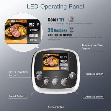 Кухонна плита Sous Vide Stick Precision Cooker Більш точна Точна каструля G322T Налаштування температури IPX7 Водонепроникний світлодіодний дисплей Занурювальний занурювальний цикулятор 3D циркуляція Ультра тихий