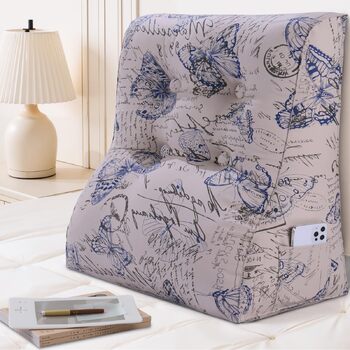 Вигнута подушка для читання для ліжка, узголів&39я, клиноподібна подушка для підтримки спини, піднята спинка для сидіння в ліжку або дивані, зі знімним чохлом, синя з метеликами, 60 см