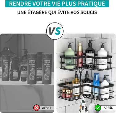Душова полиця Yazoni без свердління 2 шт. - Душова полиця кутова з гачком, душова полиця з нержавіючої сталі для ванної кімнати та