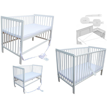 Дитяче ліжко - тумбочка - ліжко-трансформер 120x60 см з ременем, колесами та матрацом (біле з матрацом)