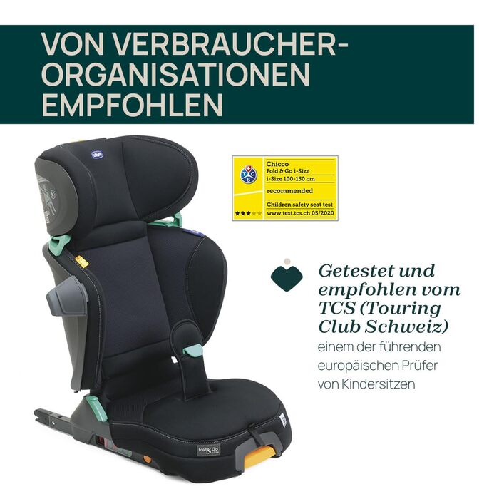 Автокрісло Chicco Fold & Go i-Size 100-150 см, Регульоване дитяче автокрісло для дітей віком приблизно від 3-12 років (приблизно 1