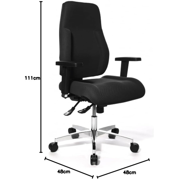 Офісне крісло, стілець для роботи, широке контурне сидіння, включаючи підлокітники з регульованою висотою, контурна оббивка, чорний чохол, 111.0 x 60.0 x 59.0, 99GBC0 P91