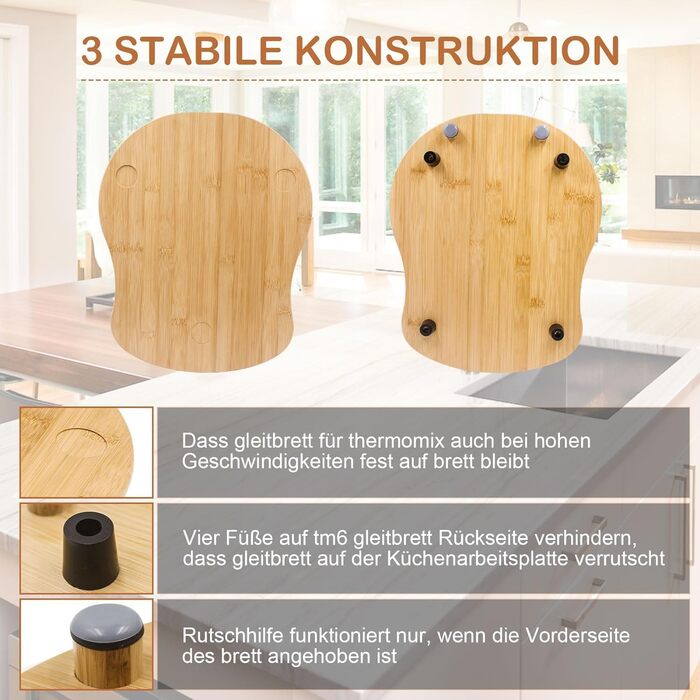 Розсувна дошка для Thermomix TM6 TM5, бамбукова швидкорухома ковзаюча дошка для кухонного комбайна Thermomix Vorwerk TM6 Аксесуари, Рулонна дошка для Thermomix TM6 TM5 Підкладкова дошка Рулонна дошка
