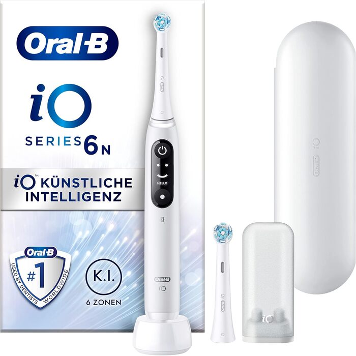 Електрична зубна щітка Oral-B iO Series 6, електрична зубна щітка black lava & iO Series 6, 2 щітки, 5 режимів чищення, магнітна технологія, дисплей і дорожній кейс, білий