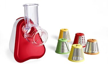 Електричний подрібнювач Ломтерізка для овочів Ломтерізка для овочів 5 насадок вкл. тертку 200 Вт Металево-червоний / білий одинарн