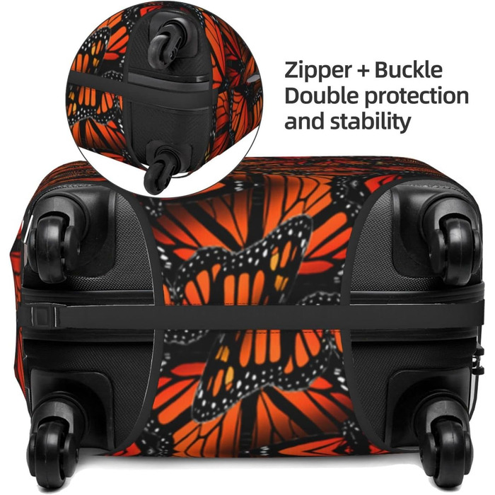 Чохол для валізи Метелики Монарх, міцний захист, підходить для багажу розміром 45.7-81.3 см, малий, Чорний