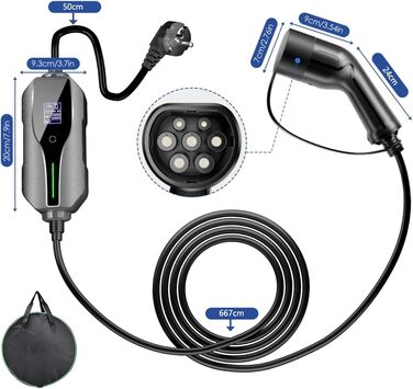 Зарядний кабель для електромобілів тип 2 7,5 м Zimking 6/8/10/13/16 А Регульовані зарядні пристрої для електромобілів з цифровим д