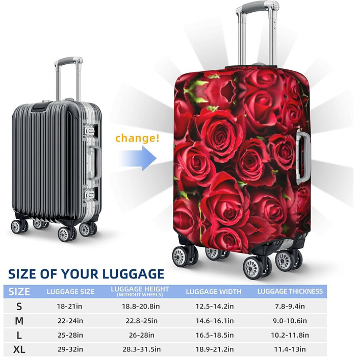 Чохол для валізи Червона троянда з принтом, еластичний захист від подряпин та пилу, чорний, розмір 90