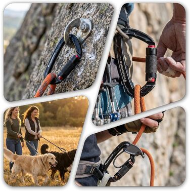 Карабін для альпінізму FresKaro 25kN, сертифікований CE, з поворотним замком, великий 10 см, швидкознімний та міцний, витримує максимум 2550 кг, підходить для альпінізму, спуску на веревках, повідків для собак, чорний та сірий, чорний - 2 шт.