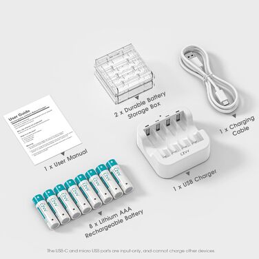 Акумуляторні літієві батарейки типу АА 1,5 В - Висока ємність 3500 мВтгод - 1300 циклів зарядки - 8 батарейок із зарядним пристроєм, швидка зарядка за 2 години, постійна потужність, низький саморозряд, 8 шт. зарядний пристрій, білі