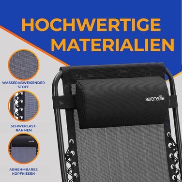 Комплект із 2 шезлонгів SereneLife, чорний складні шезлонги для відпочинку з невагомістю, водонепроникні та складні, ідеально підходять для саду, балкону та кемпінгу