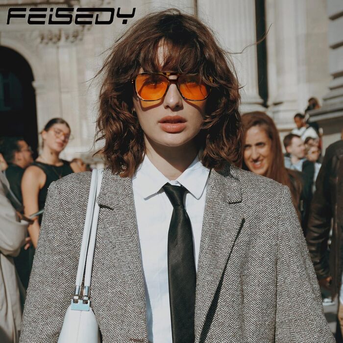 Ретро-окуляри FEISEDY з фільтром синього світла, бурштиновий відтінок, принт леопард G2835