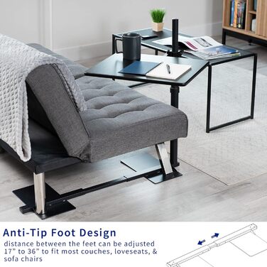 Поворотний стіл над диваном, стіл для ноутбука для віддаленої роботи, портативний крісло-реклайнер з регульованою висотою поворотного кронштейна, чорний, 51 см, 01C