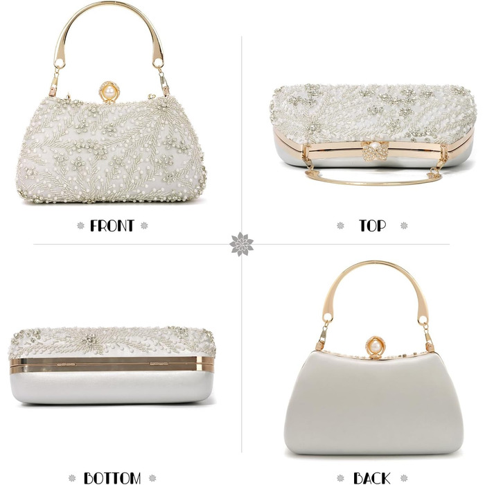 Жіноче клатч з перлинною вишивкою. Елегантна кришталева сумочка для весілля, вишукана вечірня сумочка, сумка для нареченої на ланцюжку для вечірок та випускних, срібляста.