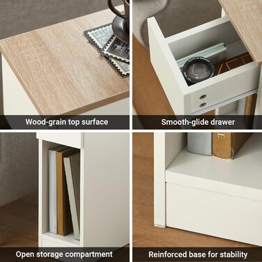 Комплект із 2 вузьких тумбочек, приліжкові тумбочки з шухлядою та полицею, тумбочки для спальні та вітальні, білі, Ш20 x Г35 x В60 см, FBT111-WNx2