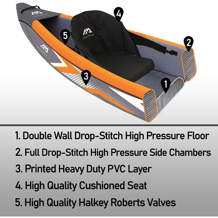 Надувний каяк AM AQUA MARINA Tomahawk AIR-K 440 100 полівінілхлорид (ПВХ) UNI Чорний / Помаранчевий