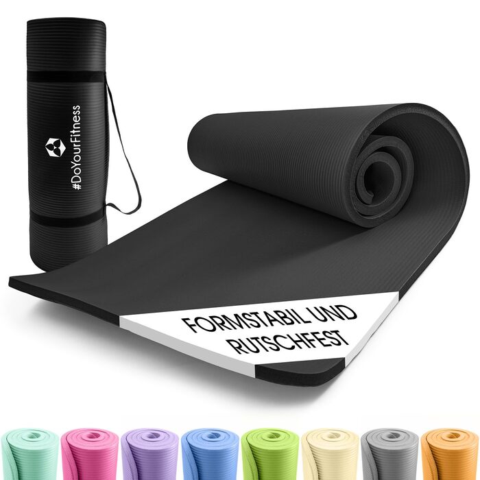 Нековзний килимок для фітнесу 183x61 см або XXL 190x100 см Товщина 0,8-2 см Килимок для вправ, щадний для суглобів Килимок для йоги Для початківців та досвідчених користувачів Підходить для використання в приміщенні/на вулиці 183 x 61 x 1 см, чорний