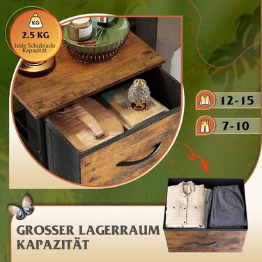 Комод WLIVE з 4 тканинними шухлядами, комод для спальні, комод для вітальні, з міцним сталевим каркасом, дерев&39яна стільниця, рустикальний коричневий вінтажний коричневий чорний 29,8 Г x 39,8 Ш x 98,2 В см (4 шухляди)