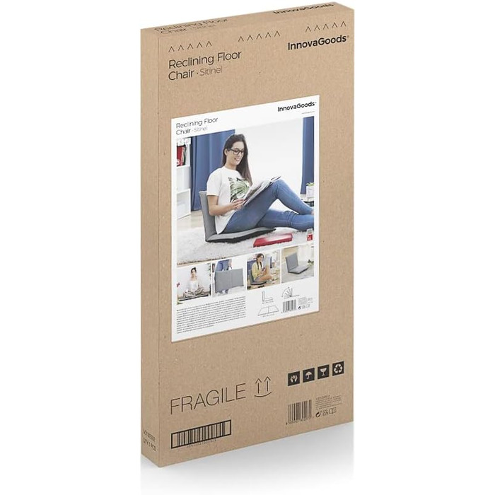 Підлоговий шезлонг InnovaGoods Sitinel, зручний та функціональний, з регульованою спинкою та м&39якою подушкою, чорно-сірого кольору, пластик та 60 бавовна, ідеально підходить для відпочинку та релаксу.