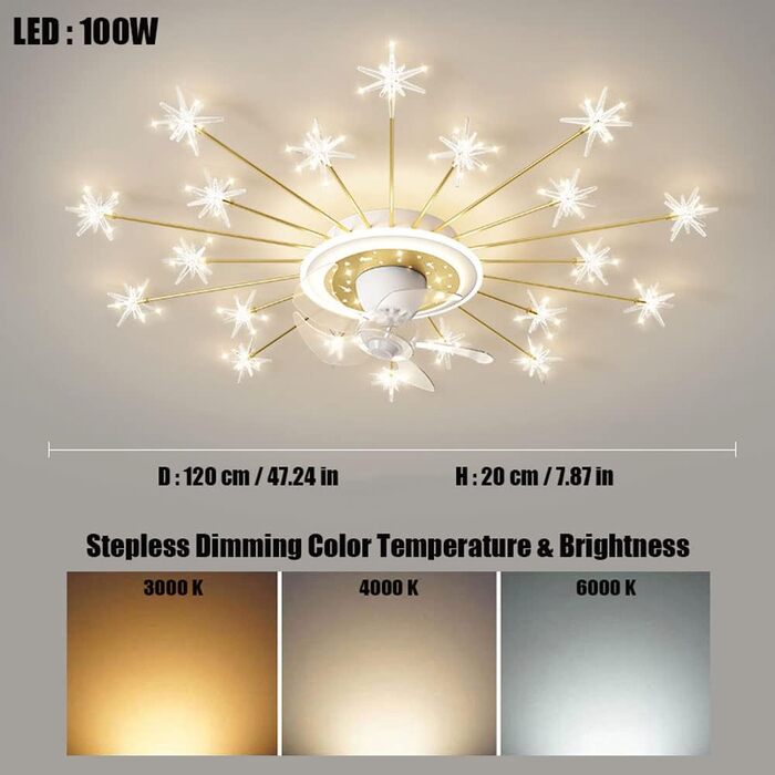 Вт світлодіодний стельовий світильник з можливістю регулювання, стельовий вентилятор зі світлодіодним підсвічуванням, регульована