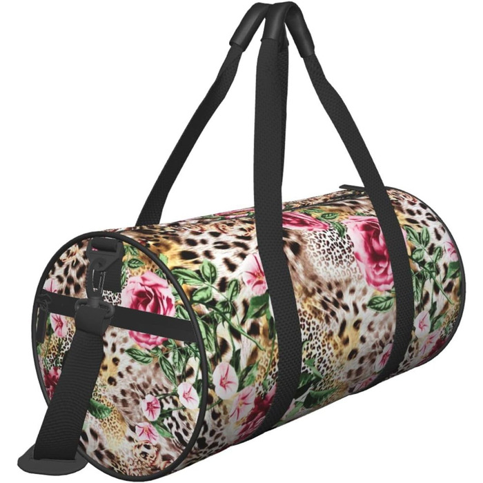 Спортивна сумка для подорожей, з принтом тигра та леопарда, троянди та квіти, чорна, універсальний розмір