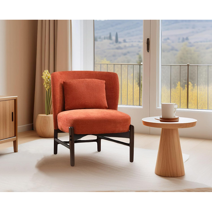 М&39яке крісло Chairus з шенілу, крісло для вітальні, без підлокітників, одномісне крісло з дерев&39яними ніжками, м&39яке крісло для спальні (помаранчеве)