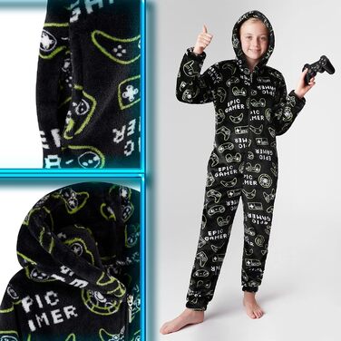 Дитячий флісовий комбінезон CityComfort Onesie, піжама, надзвичайно м&39який, цілісний костюм, піжама-ромпер, 7-14 років, 9-10 років, чорний