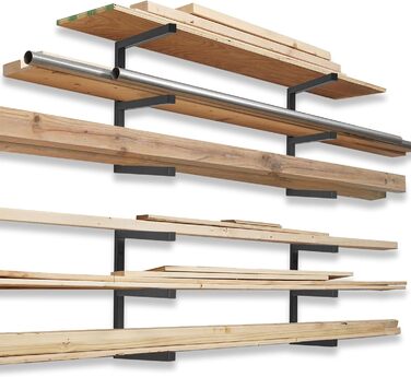 Рівнева дерев&39яна стійка для зберігання AKOZLIN, настінна дерев&39яна трубчаста стійка, дерев&39яна стійка-органайзер, міцні металеві та дерев&39яні полиці для використання в приміщенні та на вулиці, чорна (упаковка з 4 шт. ), 3-