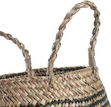 Кошик для рослин з морської трави, квітковий горщик, великий натуральний плетений кошик для білизни з ручкою для зберігання рослинних іграшок (чорна смужка), 32 x 28 см, чорна смужка