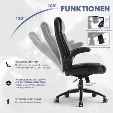 Ергономічне офісне крісло COLAMY, поворотне на 360 крісло для керівника з відкидними підлокітниками, регульована спинка, висота та нахил, чорне