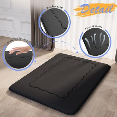 Японський матрац футон, складний татамі, портативний килимок для сну з сумкою та ремінцем, матрац на підлозі, потовщений матрац для сну, кемпінговий матрац (Чорний YU1, 120x200см) Чорний Yu1 120x200см