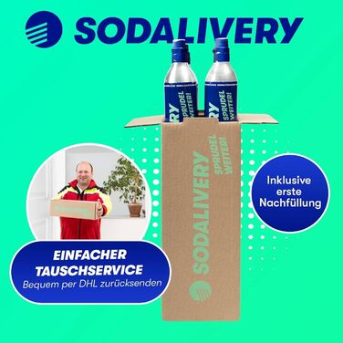 И Циліндр Sodalivery CO2 425 г/60 л балон з вуглекислим газом включаючи 4 заправки або зворотний депозит підходить для Sodastream Crystal, Crystal 2.0 Sodapop, Aarke, Philips Зроблено в Німеччині, 4 шт.