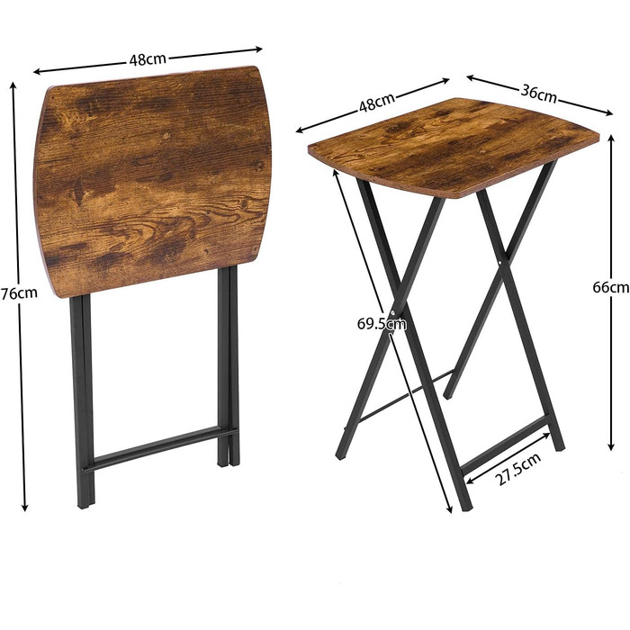 Розкладний бічний столик HOOBRO, невеликий столик-диван, столик-піднос, журнальний столик/піднос під телевізор у індустріальному стилі, сервірувальний столик/столик для закусок для невеликих приміщень, легко збирається, міцний, темно-коричневий EBF17BZ01