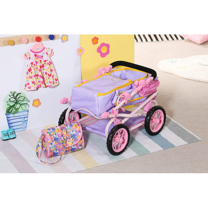 Коляска для ляльок BABY born Deluxe Pram з регульованою висотою ручки та пеленальною сумкою, лялькові аксесуари для ляльок майже б